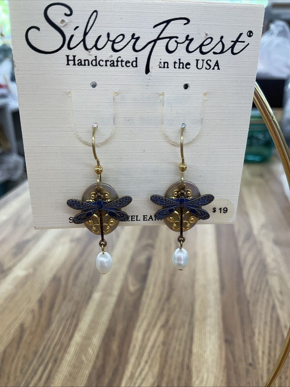 Silver Forest earrings new Dragonflies With Small Pearl Beads
